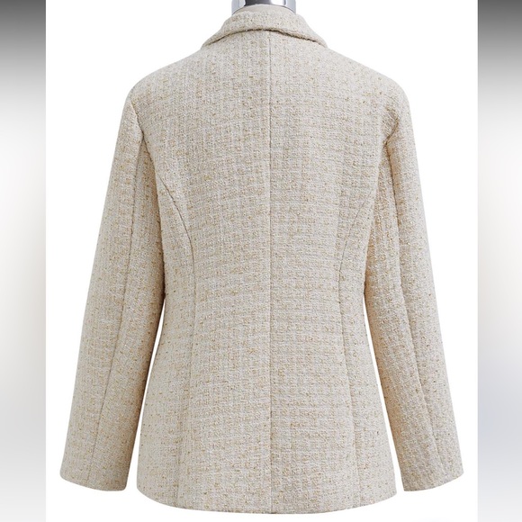 ♥️ Metallic Tweed Double Breasted Blazer in Cream - Picture 7 of 9
